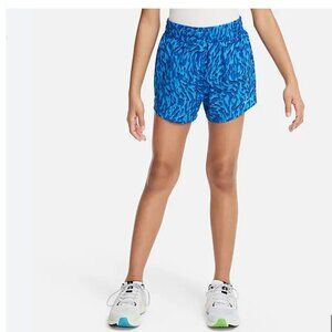 NWT Girls' Nike One Woven High-Waisted Shorts Lined Blue Patterned Size Large